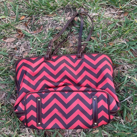 Dooney and Bourke Chevron Bag in Red and Brown - Picture 2 of 5